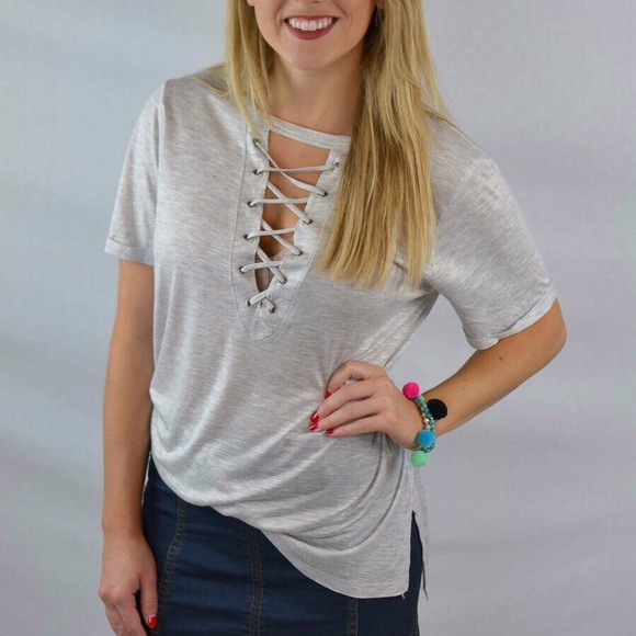 Heather Gray Lace-Up Tee - Picture 1 of 2